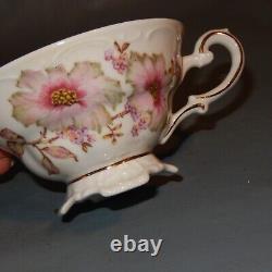 Set 6 MITTERTEICH Bavaria DOGWOOD Footed Tea Cup Saucer Gold Scalloped Embossed