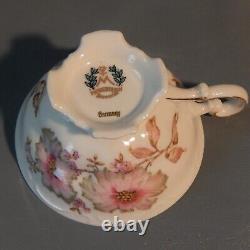 Set 6 MITTERTEICH Bavaria DOGWOOD Footed Tea Cup Saucer Gold Scalloped Embossed