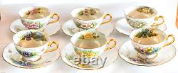 Set 6 Pearly Bone China Cups/Saucers with22K Gold Handles/Accents Signed K Mosher