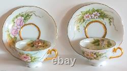 Set 6 Pearly Bone China Cups/Saucers with22K Gold Handles/Accents Signed K Mosher