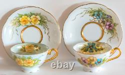 Set 6 Pearly Bone China Cups/Saucers with22K Gold Handles/Accents Signed K Mosher