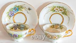Set 6 Pearly Bone China Cups/Saucers with22K Gold Handles/Accents Signed K Mosher