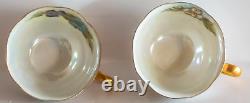 Set 6 Pearly Bone China Cups/Saucers with22K Gold Handles/Accents Signed K Mosher