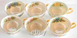 Set 6 Pearly Bone China Cups/Saucers with22K Gold Handles/Accents Signed K Mosher