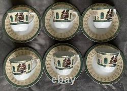 Set 6 Porcelain Cups & Saucers Pharaonic Made in Egypt King TUT 24k Gold Finish