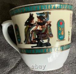 Set 6 Porcelain Cups & Saucers Pharaonic Made in Egypt King TUT 24k Gold Finish