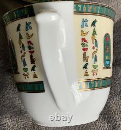 Set 6 Porcelain Cups & Saucers Pharaonic Made in Egypt King TUT 24k Gold Finish