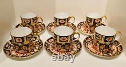 Set 6 Royal Crown Derby Imari 2451 Coffee Cups & Saucers 1927