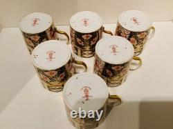 Set 6 Royal Crown Derby Imari 2451 Coffee Cups & Saucers 1927