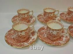 Set/8 Royal Crown Derby Porcelain RED AVES Demitasse Cups & Saucers, Gold Edge