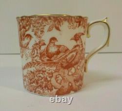 Set/8 Royal Crown Derby Porcelain RED AVES Demitasse Cups & Saucers, Gold Edge