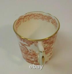 Set/8 Royal Crown Derby Porcelain RED AVES Demitasse Cups & Saucers, Gold Edge