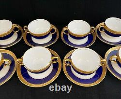 Set 8 Vintage Mintons China Cobal Blue Gold Encrusted Bullion Cups & Saucers