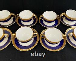 Set 8 Vintage Mintons China Cobal Blue Gold Encrusted Bullion Cups & Saucers