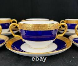 Set 8 Vintage Mintons China Cobal Blue Gold Encrusted Bullion Cups & Saucers