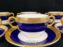 Set 8 Vintage Mintons China Cobal Blue Gold Encrusted Bullion Cups & Saucers