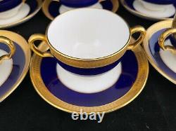 Set 8 Vintage Mintons China Cobal Blue Gold Encrusted Bullion Cups & Saucers