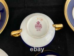 Set 8 Vintage Mintons China Cobal Blue Gold Encrusted Bullion Cups & Saucers