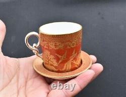 Set Four Antique 19th C W. T. Copeland Orange Gold Willow Demitasse Cup Saucer