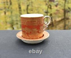 Set Four Antique 19th C W. T. Copeland Orange Gold Willow Demitasse Cup Saucer