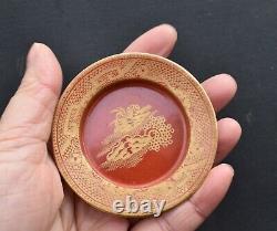 Set Four Antique 19th C W. T. Copeland Orange Gold Willow Demitasse Cup Saucer