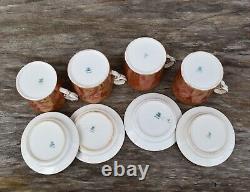 Set Four Antique 19th C W. T. Copeland Orange Gold Willow Demitasse Cup Saucer