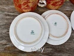 Set Four Antique 19th C W. T. Copeland Orange Gold Willow Demitasse Cup Saucer