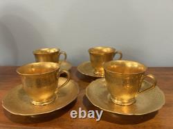 Set Four Pickard China Gold Rose and Daisy Cups/Saucers 672