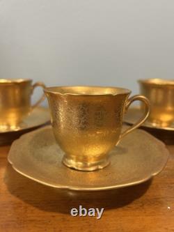 Set Four Pickard China Gold Rose and Daisy Cups/Saucers 672