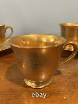 Set Four Pickard China Gold Rose and Daisy Cups/Saucers 672