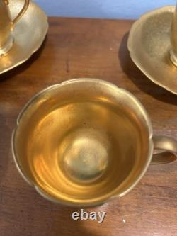 Set Four Pickard China Gold Rose and Daisy Cups/Saucers 672