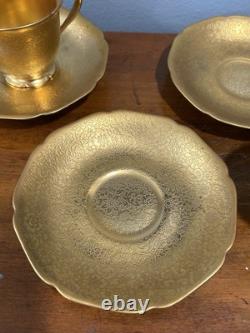 Set Four Pickard China Gold Rose and Daisy Cups/Saucers 672