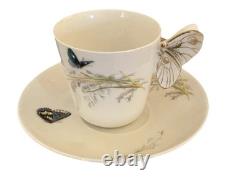 Set Of 12 Antique Butterfly Handle Haviland Limoges Cups Saucers HP w Gold Trim