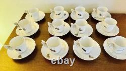 Set Of 12 Antique Butterfly Handle Haviland Limoges Cups Saucers HP w Gold Trim