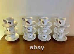 Set Of 12 Antique Butterfly Handle Haviland Limoges Cups Saucers HP w Gold Trim
