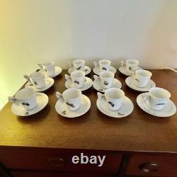 Set Of 12 Antique Butterfly Handle Haviland Limoges Cups Saucers HP w Gold Trim