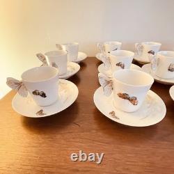 Set Of 12 Antique Butterfly Handle Haviland Limoges Cups Saucers HP w Gold Trim