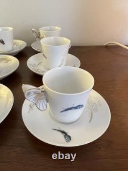 Set Of 12 Antique Butterfly Handle Haviland Limoges Cups Saucers HP w Gold Trim