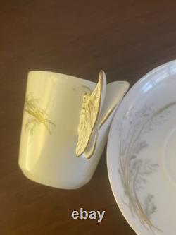 Set Of 12 Antique Butterfly Handle Haviland Limoges Cups Saucers HP w Gold Trim
