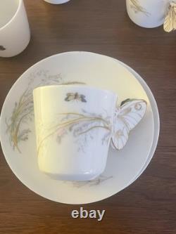 Set Of 12 Antique Butterfly Handle Haviland Limoges Cups Saucers HP w Gold Trim