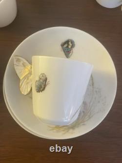 Set Of 12 Antique Butterfly Handle Haviland Limoges Cups Saucers HP w Gold Trim