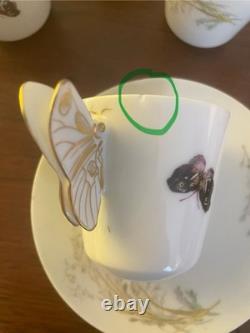 Set Of 12 Antique Butterfly Handle Haviland Limoges Cups Saucers HP w Gold Trim