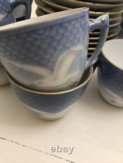 Set Of 12 Bing & Grondahl Copenhagen Seagull Gold Rim 102 Coffee Cups & Saucers