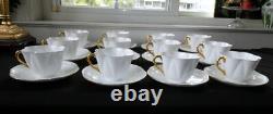 Set Of 12 Shelley Dainty Regency Bone China Gold Trim Cups And Saucers