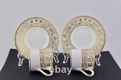 Set Of 2 Wedgwood Gold Florentine Coffee Espresso Demitasse Cups & Saucers New
