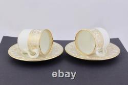 Set Of 2 Wedgwood Gold Florentine Coffee Espresso Demitasse Cups & Saucers New