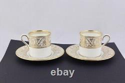 Set Of 2 Wedgwood Gold Florentine Coffee Espresso Demitasse Cups & Saucers New