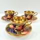 Set Of 3 Aynsley N. Brunt Signed Fruit Orchard Gold Teacups Cups & Saucers Vtg