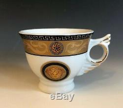 Set Of 3 Baroque Medusa Gold Black Espresso Cups & Saucers By Versace