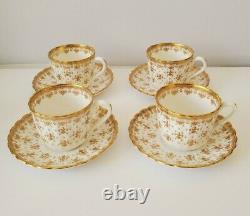 Set Of 4 Spode Fleur De Lys Gold Teacups & Saucers Y8063